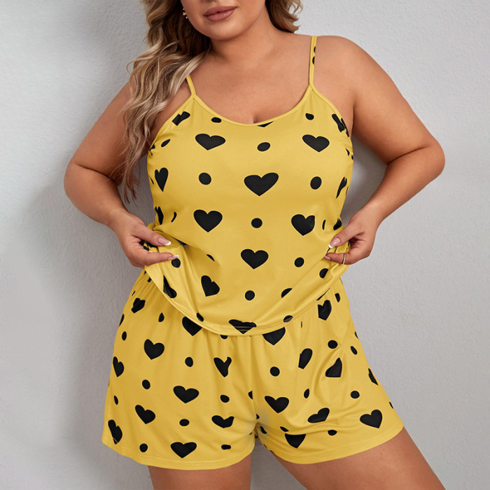 EVE Plus Size Print Sling Loose Pajamas Homewear Set GLSY-W0290