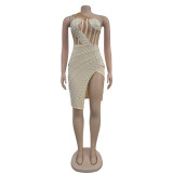 EVE Hot Drill Mesh Patchwork Backless Midi Dress BY-6968