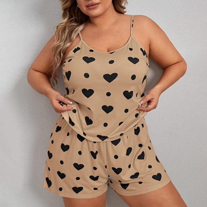 EVE Plus Size Print Sling Loose Pajamas Homewear Set GLSY-W0290