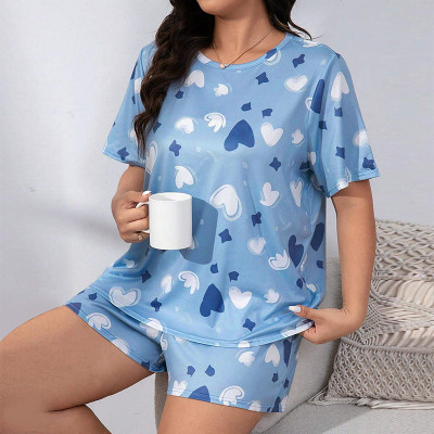 EVE Plus Size Print Loose Short Loungewear Pajama Suit GLSY-ZT0029