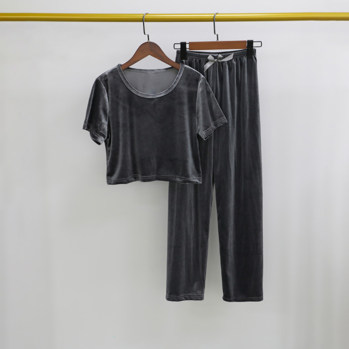 EVE Velvet Short Sleeve Long Pant Suit Pajamas Loungewear GLSY-10064