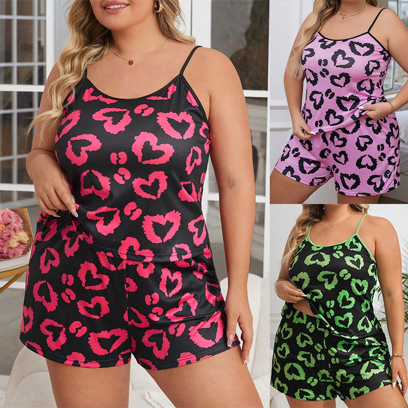 EVE Plus Size Print Sling Shorts Casual Homewear 2 Piece Set GLSY-ZT0034