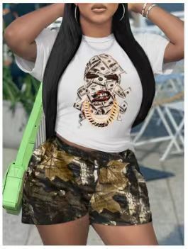EVE Casual Print Short Sleeve Shorts Sport Suit GYXF-8019