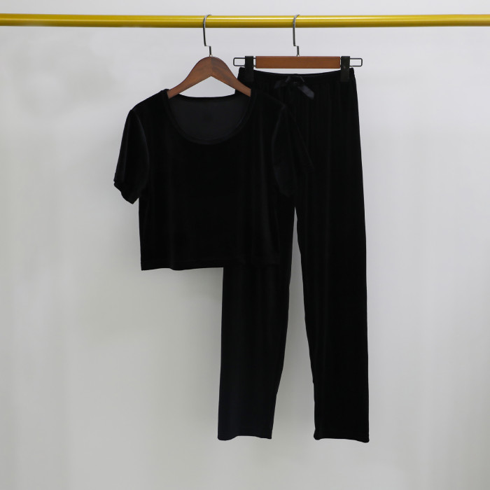 EVE Velvet Short Sleeve Long Pant Suit Pajamas Loungewear GLSY-10064