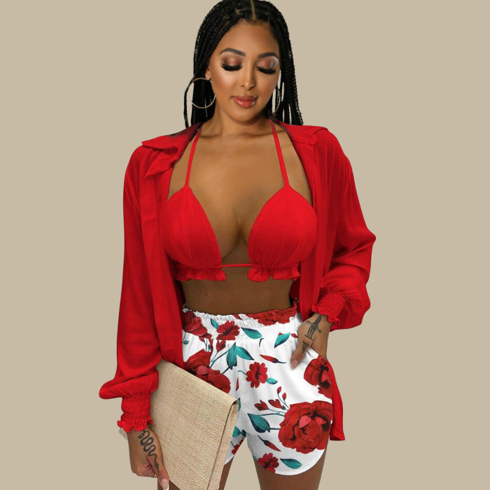 EVE Sexy Summer Print 3 Piece Short Set LS-6623