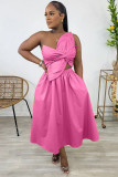 EVE Solid Color One Shoulder Petal Hollow Out Maxi Dress NY-10836