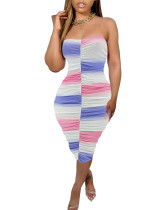 EVE Sexy Print Slim Pleated Tube Top Dress ZDF-31355