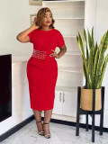 EVE Solid Color Studded Diamond Split Midi Dress BGN-352