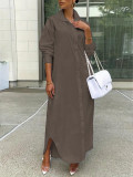 EVE Long Sleeve Loose Solid Color Shirt Dress LSD-1787