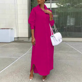 EVE Long Sleeve Loose Solid Color Shirt Dress LSD-1787