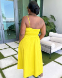EVE Solid Color One Shoulder Petal Hollow Out Maxi Dress NY-10836