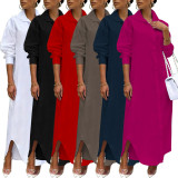 EVE Long Sleeve Loose Solid Color Shirt Dress LSD-1787
