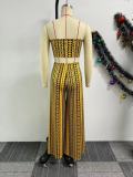 EVE Sexy Wrap Chest Irregular Print Two Piece Pants Set NY-10837