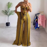 EVE Sexy Wrap Chest Irregular Print Two Piece Pants Set NY-10837
