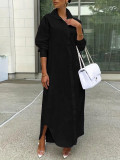 EVE Long Sleeve Loose Solid Color Shirt Dress LSD-1787