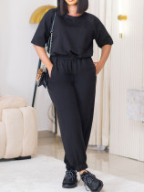 EVE Solid Color Short Sleeve Two Piece Pants Set ZDF-31352