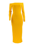 EVE Solid Color Off Shoulder Slim Maxi Dress ZDF-31358