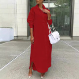 EVE Long Sleeve Loose Solid Color Shirt Dress LSD-1787