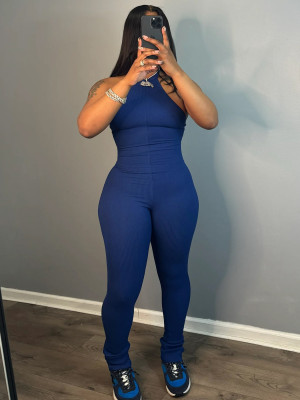 EVE Solid Color Tight Backless Halter Jumpsuit YH-5352
