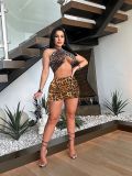 EVE Leopard Print Drawstring Mini Skirt GXYF-H0384