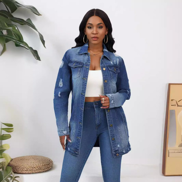EVE Washed Fashion Ripped Denim Jacket GKNF-TSC-814