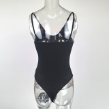 EVE Solid Color V Neck Sling Bodysuit GZJF-ZJ1276