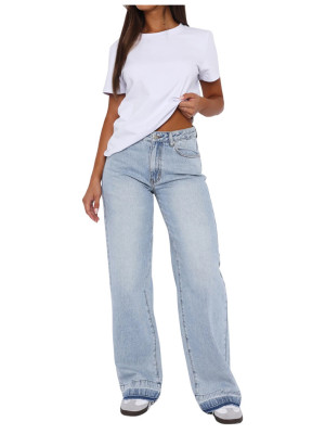 EVE Raw Edge Washed Straight Leg Washed Jeans GKNF-TSQ-132