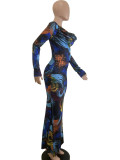EVE Print Long Sleeve Slim Maxi Dress QODY-6043