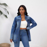 EVE Washed Fashion Ripped Denim Jacket GKNF-TSC-814