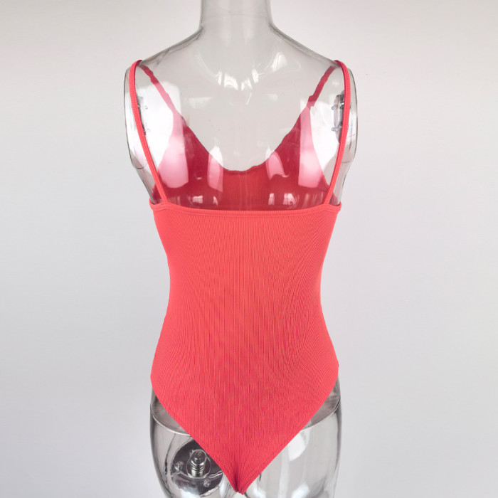 EVE Solid Color V Neck Sling Bodysuit GZJF-ZJ1276