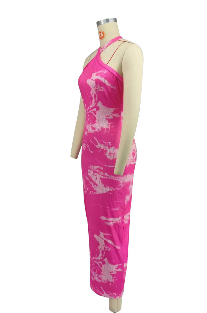 EVE Tie Dye Print Halter Slim Maxi Dress XHXF-423