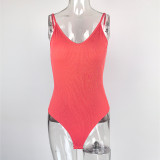 EVE Solid Color V Neck Sling Bodysuit GZJF-ZJ1276
