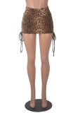 EVE Leopard Print Drawstring Mini Skirt GXYF-H0384