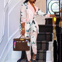 EVE Print Trousers Cardigan Tied Long Sleeve Suit Two Piece Set SFY-2430