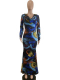 EVE Print Long Sleeve Slim Maxi Dress QODY-6043