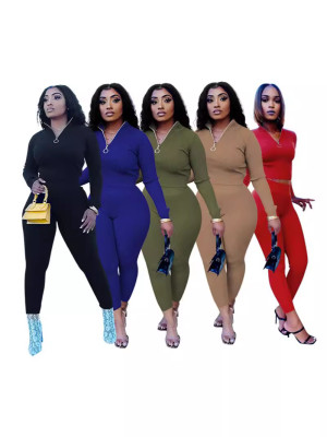EVE Long Sleeve Solid Color 2 Piece Pants Set DDF-88130