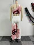 EVE Printed One Shoulder Slim Wide Leg Pants Two Piece Set NY-10831