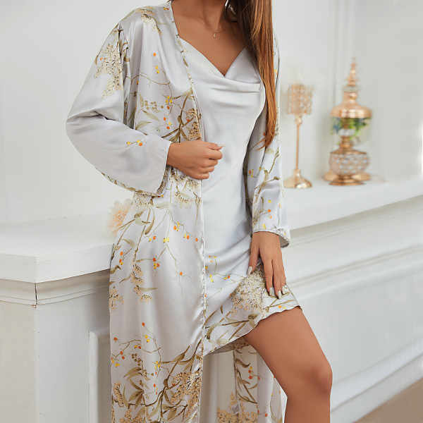 EVE Lace-up Printed Nightgown Two-piece Set GDNL-70107011