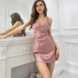 EVE Solid Color Summer V-Neck Backless Butterfly Halter Nightgown GDNL-7013