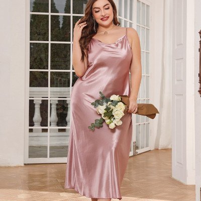 EVE Plus Size Solid Color Sexy Halter Nightgown Dress GDNL-H7011