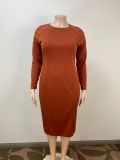EVE Plus Size Long Sleeve Solid Color Midi Dress GAWE-6299