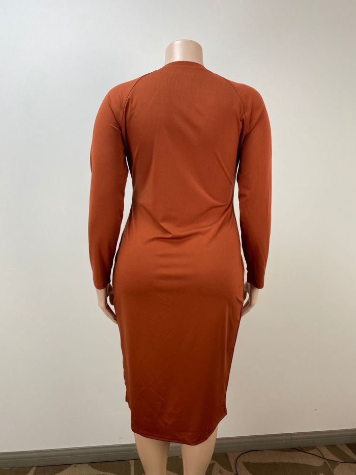 EVE Plus Size Long Sleeve Solid Color Midi Dress GAWE-6299