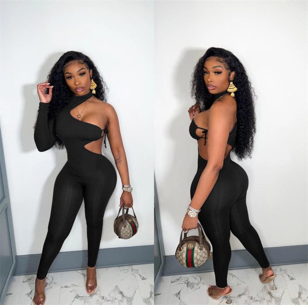 EVE Sexy Single Sleeve Hollow Out Nightclub Jumpsuit LSL-0021