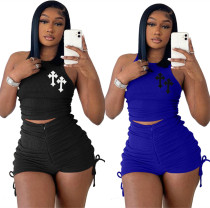 EVE Sleeveless Print Tank Tops Drawstring Shorts Suit LSL-0022