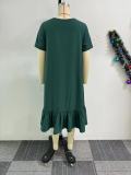 EVE Round Neck Ruffled Loose Plus Size Midi Dress NY-10857