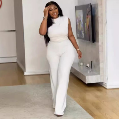 EVE Solid Color Sleeveless Pleated Wide Leg Jumpsuit NY-10853