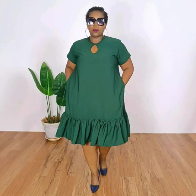 EVE Round Neck Ruffled Loose Plus Size Midi Dress NY-10857