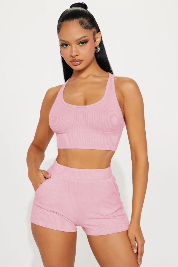 EVE Solid Color Sport Tank Tops And Shorts 2 Piece Set FENF-307