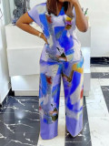 EVE Plus Size Short Sleeve Loose Print Two PIece Pants Set GAWE-6200
