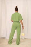 EVE Solid Color Short Sleeve Shirt Two Piece Pants Set HNIF-2411